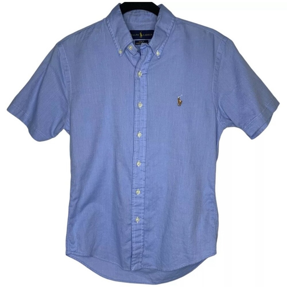 Ralph Lauren Chambray Oxford Button Down Shirt Size Small Blue Short Sleeves